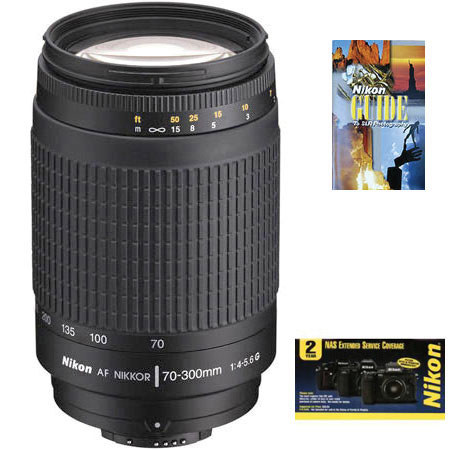 Nikon Digital SLR Zoom 300 Pack, with 70-300mm f/4-5.6 "G Series" Lens, Extended 2 Year Camera Warranty &amp; Gadget Bag. image