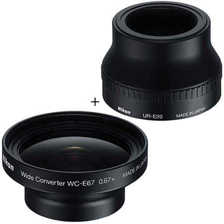 Nikon WCE-67 0.67x Wide Angle Conversion Lens for the Coolpix P5000 Digital Camera + UR-E20 Adapter Ring. image