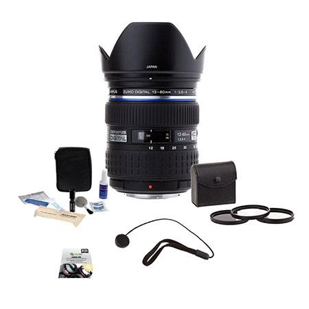Olympus Zuiko 12-60mm f/2.8-4 Digital ED SWD Lens for E Series DSLRs - (Four Thirds System) - Bundle With 72MM Filter Kit (UV/CPL/ND2) , New Leaf 5 Year (Drops & Spills) Warranty, Cleaning Kit, Lens Cap Leash