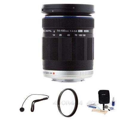 Olympus M. Zuiko Digital ED 14-150mm f/4-5.6 Zoom Lens - Black - for Micro Four Thirds System Lens Bundle, with Pro Optic 58mm MC UV Filter, Lens Cap Leash, Professional Lens Cleaning Kit