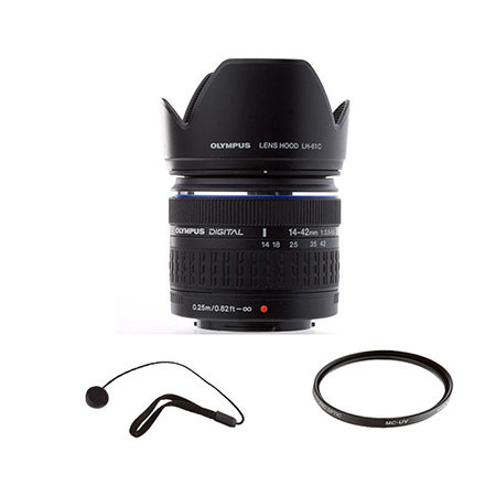 Olympus Zuiko Digital 14-42mm f/3.5-5.6 Zoom Lens for Four Thirds (E Mount) Digital SLR Camera - Bundle - with Pro Optic 58mm MC UV Filter, Lens Cap Leash