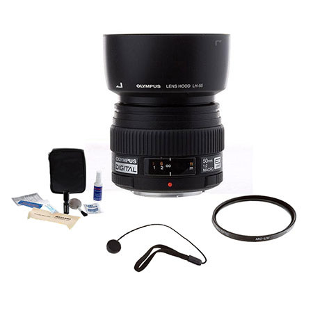 Olympus Zuiko 50mm f/2.0 E-ED Digital Macro Lens Kit, for the E Digital . with Tiffen 52mm UV Filter, Lens Cap Leash, Adorama Digital Camera & Lens Cleaning