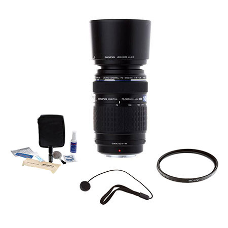 Olympus Zuiko 70-300mm F/4-5.6 E-ED Digital Lens Kit, with Pro Optic 58mm MC UV Filter, Lens Cap Leash, Digital Camera & Lens Cleaning Kit