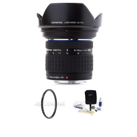 Olympus Zuiko 9-18mm f/4.0-5.6 E-ED Digital Lens, with Tiffen 72mm UV Wide Angle Filter, Digital Camera & Lens Cleaning Kit