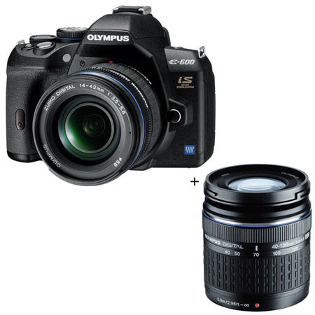 Olympus E-600 Digital SLR Camera, with 14mm - 42mm f3.5-5.6 &amp; ED 40 -150mm f4.0-5.6 Zuiko Digital Zoom Lenses - Refurbished By Olympus U.S.A image