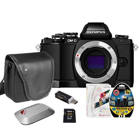 Olympus E-M10 Mirrorless Camera Body Only Black, - Bundle With 16GB Class 10 SDHC Card, Mini-Messenger Bag with Shoulder Strap, SD Card Reader, HDMI Micro cable 6', Tiffen DFX Essentials Digital Filter Software, SanDisk 16GB Memory Vault,