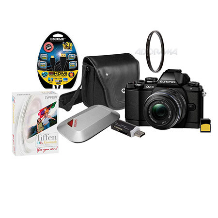 Olympus E-M10 Digital Camera with M.Zuiko Digital 14-42mm f3.5-5.6 IIR Lens, Black - Bundle With 16GB Class 10 SDHC Card, Mini-Messenger Bag with Shoulder Strap, SD Card Reader, HDMI Micro cable 6', Tiffen DFX Essentials Digital Filter Software, SanDisk 1