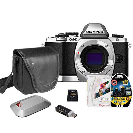Olympus E-M10 Mirrorless Camera Body Only Silver, - Bundle With 16GB Class 10 SDHC Card, Mini-Messenger Bag with Shoulder Strap, SD Card Reader, HDMI Micro cable 6', Tiffen DFX Essentials Digital Filter Software, SanDisk 16GB Memory Vault,