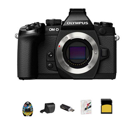 Olympus OMD E-M1 Mirrorless Micro Four Thirds Camera Body Only - Bundle - with 16GB Class 10 UHS-1 SDHC Card, Mini-Messenger Bag, USB 2.0 Multi-Card Reader, 6' Micro HDMI to HDMI Cable, and Tiffen Dfx Essentials Software