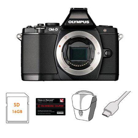 Olympus OM-D E-M5 Mirrorless Digital Camera, Black - Bundle - with 16GB SDHC Memory Card, Carry Bag, 6' HDMI Cable, Class On Demand Black Card