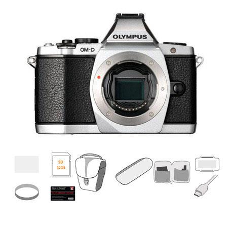 Olympus OM-D E-M5 Mirrorless Digital Camera, Silver - Bundle - with 32GB SDHC Memory Card, Carry Bag, Cleaning Kit, 6' HDMI Cable, LCD Protector Kit, USB 2.0 Media Card Reader, 37mm UV Filter, Memory Card Holder, Class On Demand Black Card