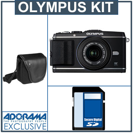 Olympus E-P3 PEN 12.3MP Digital Camera with M. Zuiko Digital 14-42mm II R f/3.5-5.6 Lens, Black - Bundle - with Olympus Mini-Messenger Bag, and 8GB SDHC Card