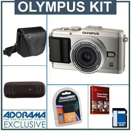 Olympus E-P3 Pen Digital Camera, Silver with M.Zuiko 17mm f/2.8 Silver Lens - Bundle - with 8GB SD Memory Card, Spare BLS-1 Lithium-Ion Rechargeable Battery, Ca