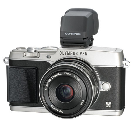 Olympus Pen E-P5 Micro Four Thirds Mirrorless Digital Camera with Black 17mm F1.8 Lens, VF-4 Electronic Viewfinder, Silver