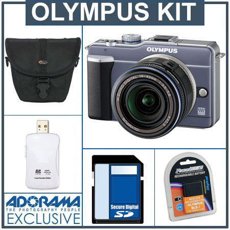 Olympus PEN E-PL1 Digital Camera Kit - Slate Blue - with 14-42 Micro Four Thirds Lens, - 8 GB SD Memory Card, Spare BLS-1 Lithium-Ion Rechargeable Battery, Camera C se, USB 2.0 SD Card Reader image