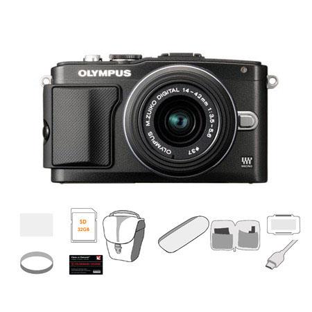 Olympus E-PL5 Mirrorless Digital Camera with 14-42mm f/3.5 II Lens, Black - Bundle - with 32GB SDHC Memory Card, Carry Case, Cleaning Kit, 6' HDMI Cable, LCD Screen Protector, USB 2.0 Media Card Reader, 37mm UV Filter, Memory Card Holder, Class On Demand
