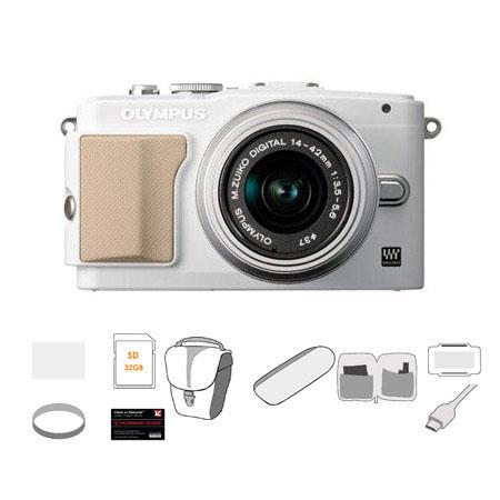 Olympus E-PL5 Mirrorless Digital Camera with 14-42mm f/3.5 II Lens, White - Bundle - with 32GB SDHC Memory Card, Carry Case, Cleaning Kit, 6' HDMI Cable, LCD Screen Protector, USB 2.0 Media Card Reader, 37mm UV Filter, Memory Card Holder, Class On Demand