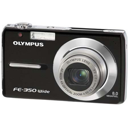 Olympus FE-350 Wide Digital Camera, 8 Megapixel, 4x Optical Zoom, 4x Digital Zoom, 3.0" LCD Screen, Black image