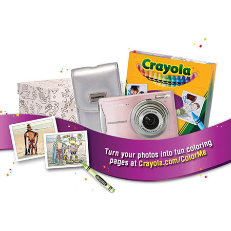 Olympus FE-46 12 MP Digital Camera, Light Pink, "Crayola Coloring Set" with Silver Metallic Case, 64ct. Crayola Crayons, "Lights, Camera, Color! Code", &amp; Colorable Craft Storage Box image