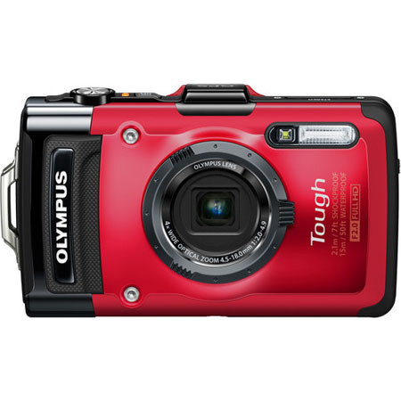 Olympus TG-2 iHS Digital Camera, 12 MP, BSI CMOS Sensor, 3" 610K OLED, 4x Optical Zoom + 4x Digital Zoom, 1080p Full HD Video, Red