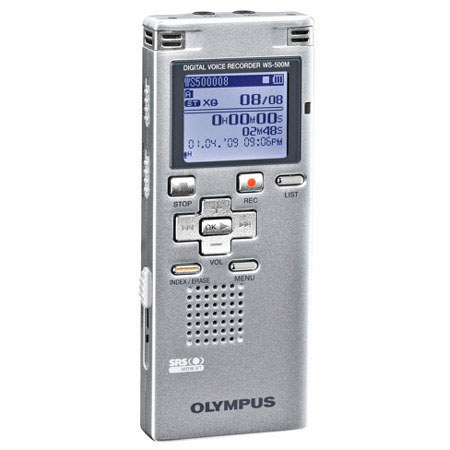 Olympus WS-500M Digital Voice Recorder with 2 GB Built-in Flash Memory, Record Up to 545 Hours in LP Mode, Silver image