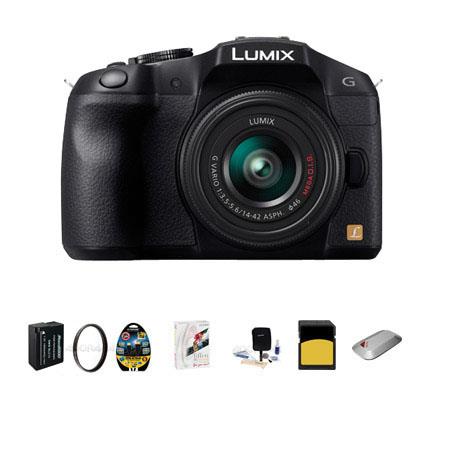Panasonic Lumix DMC-G6KK Mirrorless Micro Four Thirds Digital Camera with 14-42mm II Lens - Bundle - With 32GB Class 10 SDHC Card, Spare Battery, Cleaning Kit, Mini HDMI Cable 6', 52MM UV Filter, Sandisk 16GB Memory Vault, Tiffen DFX Essentials Software
