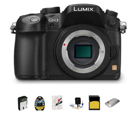 Panasonic Lumix DMC-GH3 Mirrorless Digital Camera Body Only, Black - Bundle - With 32GB Class 10 SDHC Card, Spare DMW-BLF19 Battery, Cleaning Kit, Mini HDMI Cable 6', Sandisk 16GB Me mory Vault, Tiffen DFX Essentials Software