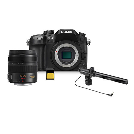 Panasonic Lumix DMC-GH4 Mirrorless Digital Camera Body, Black - Bundle With 12-35/2.8mm ASP F/Micro 4/3 System Lens, DMW-MS2 Stereo Shotgun Microphone, Gold Series 32GB Class 10 SDHC Memory Card