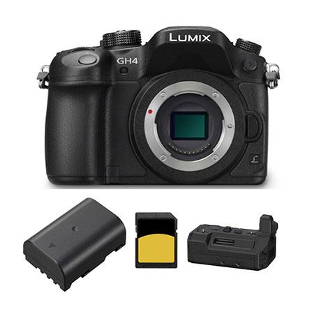 Panasonic Lumix DMC-GH4 Mirrorless Digital Camera Body Only, Black - with 4K Video Recording - Bundle With DMW-YAGH Interface A/V Unit, 32GB SDHC Class 10 U3 Gold Series Card, DMW-BLF19 Spare Battery
