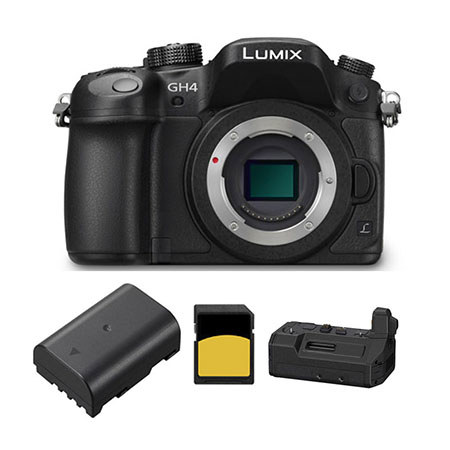 Panasonic Lumix DMC-GH4 Mirrorless Digital Camera Body Only, Black - with 4K Video Recording - Bundle With DMW-YAGH Interface A/V Unit, 32GB SDHC Class 10 U3 Gold Series Card, DMW-BLF19 Spare Battery