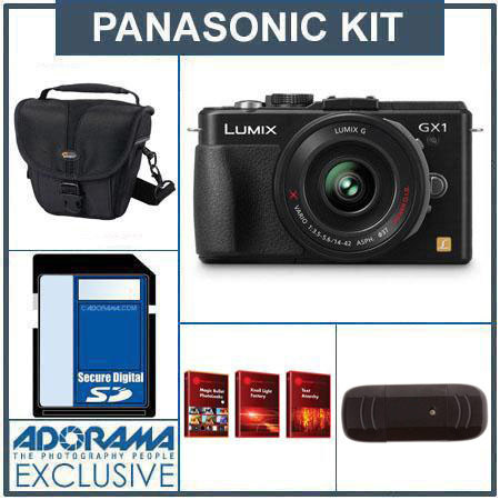 Panasonic Lumix DMC-GX1 16MP Camera Body with 14-42mm Premium X Power Zoom Lens, Black - Bundle - with 16GB SD Memory Card, Camera Case, USB 2.0 SD Card Reader.