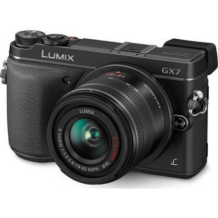 Panasonic Lumix DMC-GX7 Mirrorless Digital Camera Kit with Lumix G Vario 14-42mm/F3.5-5.6 Lens, Black/Black