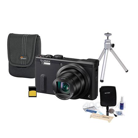 Panasonic Lumix DMC-ZS40 Digital Camera Black - Bundle With 16GB Class 10 SDHC Card, Camera Case, Cleaning Kit, Table Top Tripod