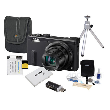 Panasonic Lumix DMC-ZS40 Digital Camera Black - Bundle With 32GB Class 10 SDHC Card, Camera Case, Spare DMW-BCM13E Battery, Cleaning Kit, Table Top Tripod, SD Card Case, SD Card Reader