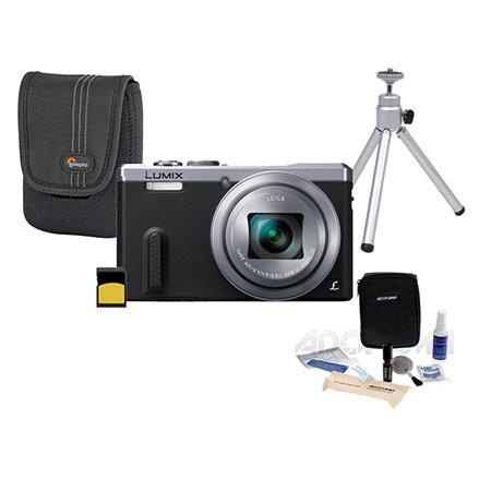 Panasonic Lumix DMC-ZS40 Digital Camera Silver - Bundle With 16GB Class 10 SDHC Card, Camera Case, Cleaning Kit, Table Top Tripod