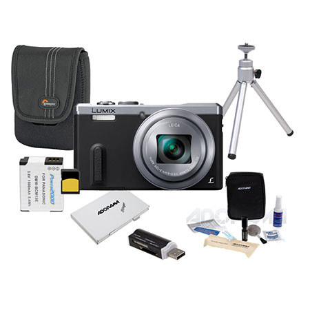 Panasonic Lumix DMC-ZS40 Digital Camera Silver - Bundle With 32GB Class 10 SDHC Card, Camera Case, Spare DMW-BCM13E Battery, Cleaning Kit, Table Top Tripod, SD Card Case, SD Card Reader