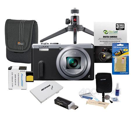 Panasonic Lumix DMC-ZS40 Digital Camera Silver - Bundle With 32GB Class 10 SDHC Card, Camera Case, Spare DMW-BCM13E Battery, New Leaf 3 Year (Drops & Spills) Warranty, Cleaning Kit, Table Top Tripod with Ball Head, SD Card Case, SD Card Reader, Screen Pro