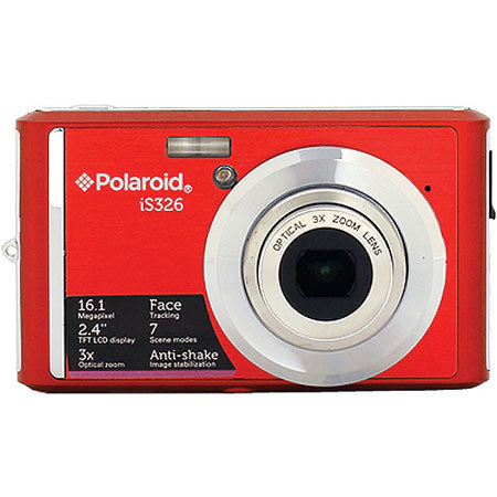 Polaroid IS326 16MP Digital Still Camera, 3x Optical Zoom, 4x Digital Zoom, 2.4" LCD Rear Screen, Red