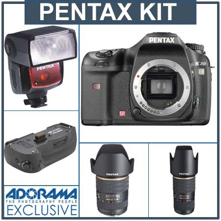 Pentax K20D Digital SLR Kit with 16mm - 50mm f/2.8 ED-AL (IF) SDM, 50-135mm f/2.8.6 ED (IF) SDM, AF-360FGZ Dedicated Shoe Mount Zoom Flash &amp; D-BG2 Battery Grip image