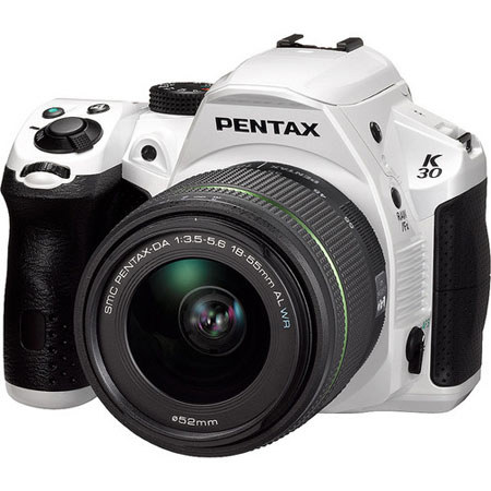 Pentax K-30 Digital SLR Camera with DA 18-55mm f/3.5-5.6 AL WR Zoom Lens, 16MP APS-C CMOS Image Sensor, Full 1080p HD Video, 3.0" TFT Color LCD, White