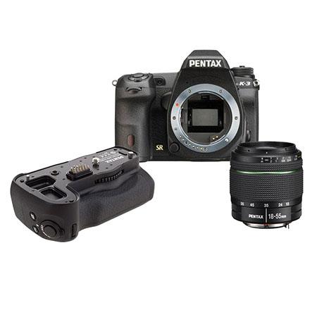 Pentax K-3 Digital SLR Camera Body, - Bundle With SMCP-DA 18-55mm f/3.5-5.6 AL WR, D-BG5 Battery Grip for K3