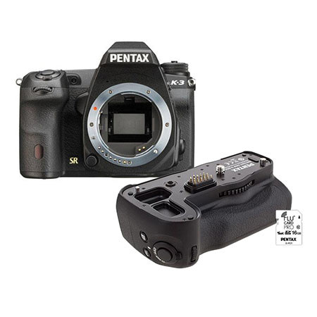 Pentax K3 Digital SLR Camera - Bundle With Pentax OFC-1 16GB FluCard for Pentax K3, Pentax D-BG5 Battery Grip for K3 Camera