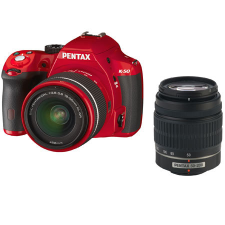 UPC 027075234246 product image for Pentax K-50 Digial SLR Camera with DA L 18-55 WR & 50-200 WR Lenses, Red, 16MP  | upcitemdb.com