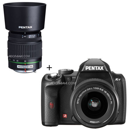 Pentax K-r Digital SLR Camera with 18-55mm and 50-200mm Zoom Lenses, 12.4 Megapixel CMOS Sensor, 720p HD Video, Black image