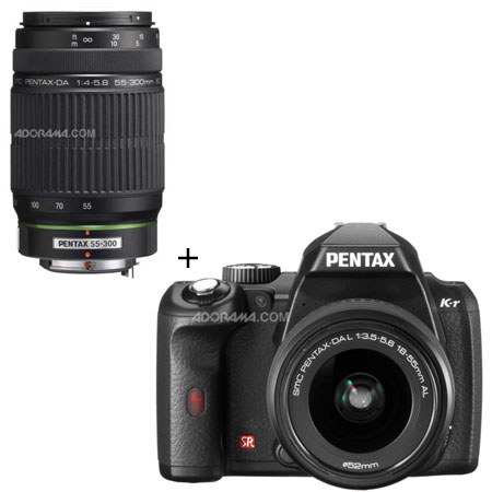 Pentax K-r Digital SLR Camera with 18-55mm and 55-300mm Zoom Lenses, 12.4 Megapixel CMOS Sensor, 720p HD Video, Black image