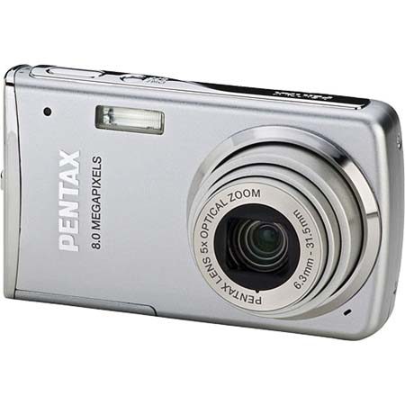 Pentax Optio M50 Digital Point &amp; Shoot Camera, 8.0 Megapixel, 5x Optical, 5.1x Digital Zoom, 2.5" LCD Monitor, Silver image