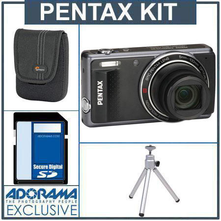 Pentax Optio VS20 16MP Digital Camera, Black - Bundle - with 8GB SD Memory Card, Camera Case, Table Top Tripod