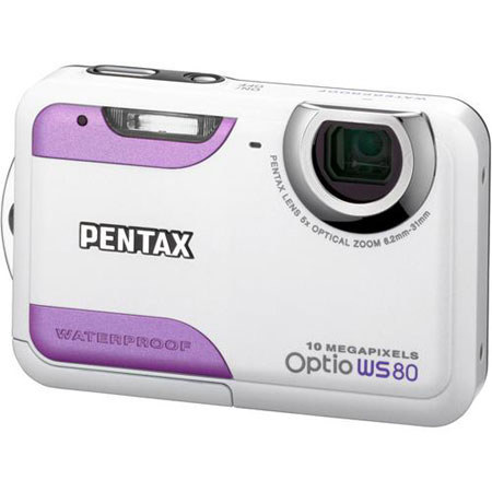 Pentax Optio WS80 10 MP Digital Camera, Waterproof, 5x Optical Zoom, White / Purple image