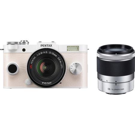 Pentax Q-S1 Mirrorless Digital Camera with 5-15mm Standard Zoom Lens & 15-45mm F2.8 Telephoto Zoom Lens, Shake Reduction, 3-inch LCD Monitor, 5 FPS, Full 1080p h.264 HD video - Pure White