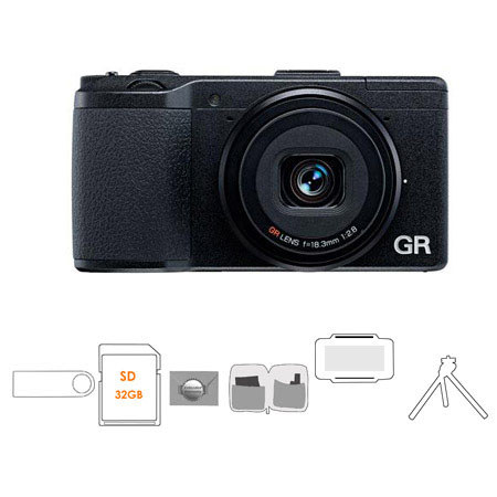 Ricoh GR Pocket-Size Compact Digital Camera - Bundle - with Mack 3 Year Extended Warranty - Flashpoint Mini Multi-Card Reader, Lexar 32GB Class 10 Pro SDHC UHS-I Memory Card, Memory Card Holder, Adorama Mini Tabletop Tripod, Adorama 9-pc Cleaning Kit & Pr